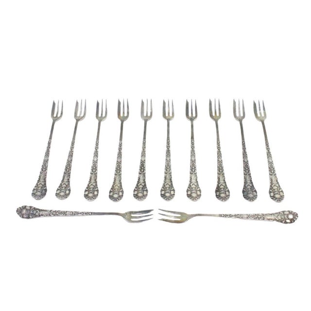 Silver Cake Forks with Crimped Handles, Set of 12 For Sale - Image 3 of 3