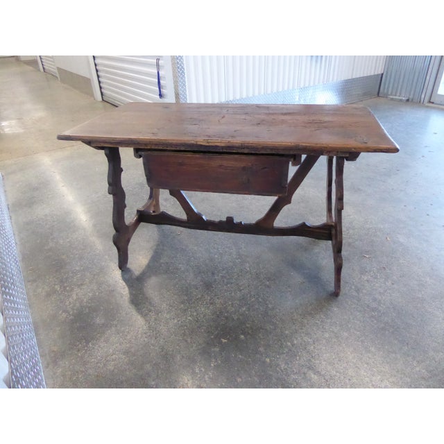 Late 17th / Early 18th Century Italian Tuscan Walnut Trestle Table with Drawer For Sale - Image 9 of 13