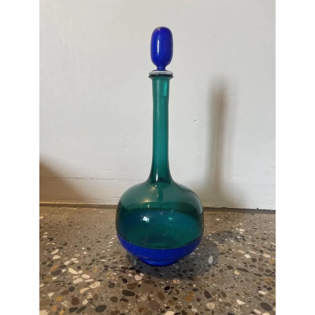 Blue Murano Morandiana Blue and Green Vase Bottle by Gio Ponti for Venini For Sale - Image 8 of 8