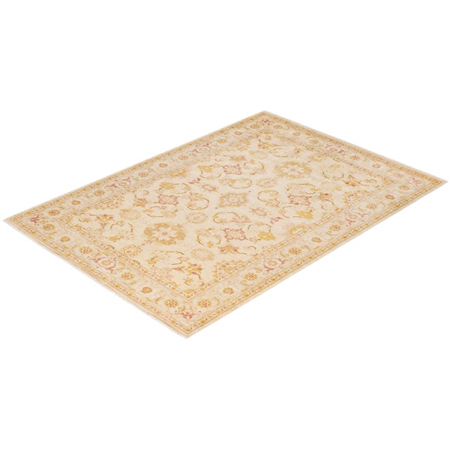 Ivory Vintage Traditional Hand Knotted Wool Area Rug, Ivory - 6'3" X 8'10" For Sale - Image 8 of 9