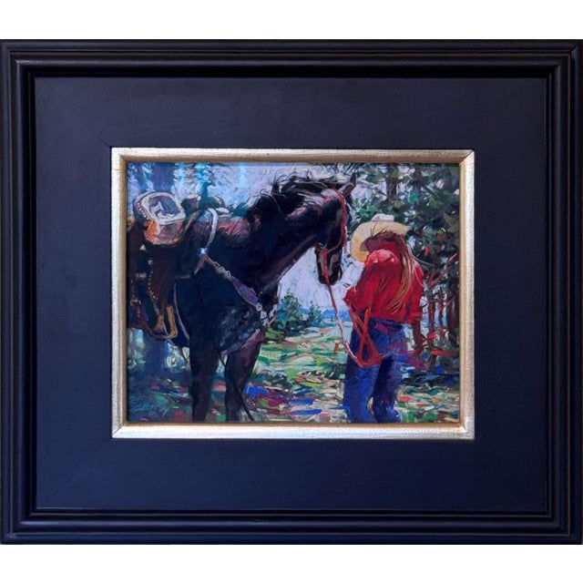 Jeff Slemmons Social Media by Jeff Slemons | Soft pastel on sanded paper of a cowboy with a horse in nature For Sale - Image 4 of 4