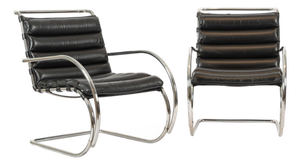Mid Century Mr Black Leather Arm Chairs by Mies Van Der Rohe for Knoll