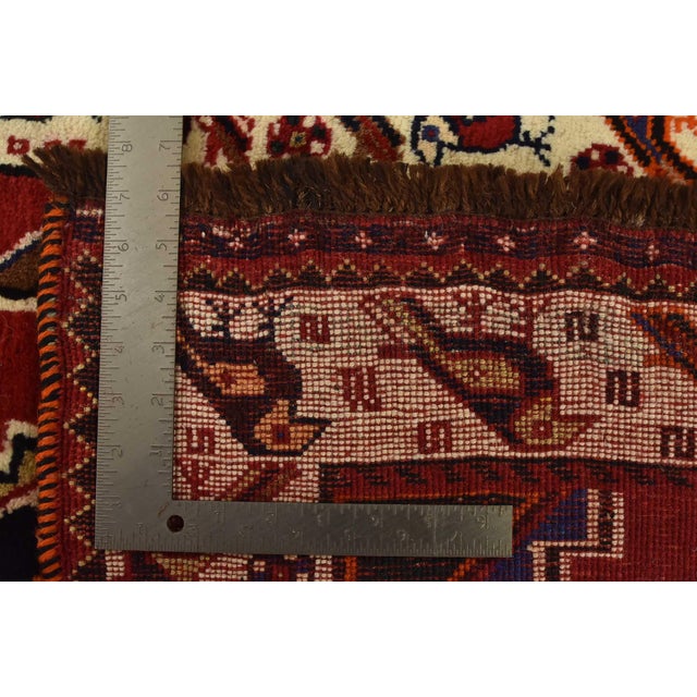 Qashqai Rug 3’8” X 6’7” Red Wool Vintage Tribal Hand-Knotted Oriental Carpet For Sale - Image 13 of 13