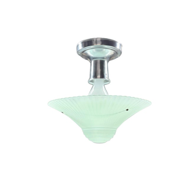 Vintage Three Chain Bowl Light 1920s 1930s Robin's Egg Blue Bedroom or Hallway Ceiling Light Restored With Paint and Wiring For Sale In Los Angeles - Image 6 of 7
