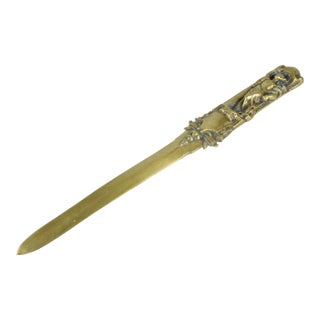 Late 19th Century French Neoclassical Gilt Bronze Letter Opener With Mercury God Motif on Handle For Sale