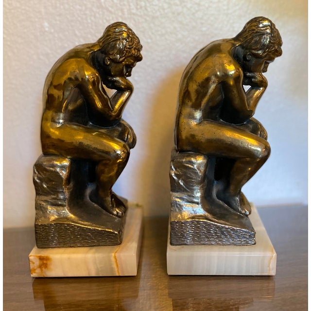 Early 20th Century “The Thinker” Brass Bookends With Marble Base After ...