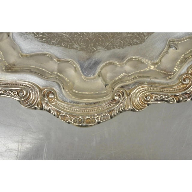 Vintage English Silver MFG Regency Style Silver Plated 12" Trinket Platter Tray For Sale In Philadelphia - Image 6 of 9