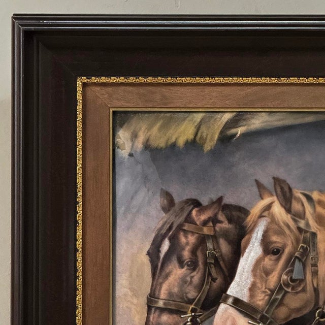 Wood Antique Framed Limoges Porcelain by Camille Faure (1874-1956) 'Stablemates' For Sale - Image 7 of 16