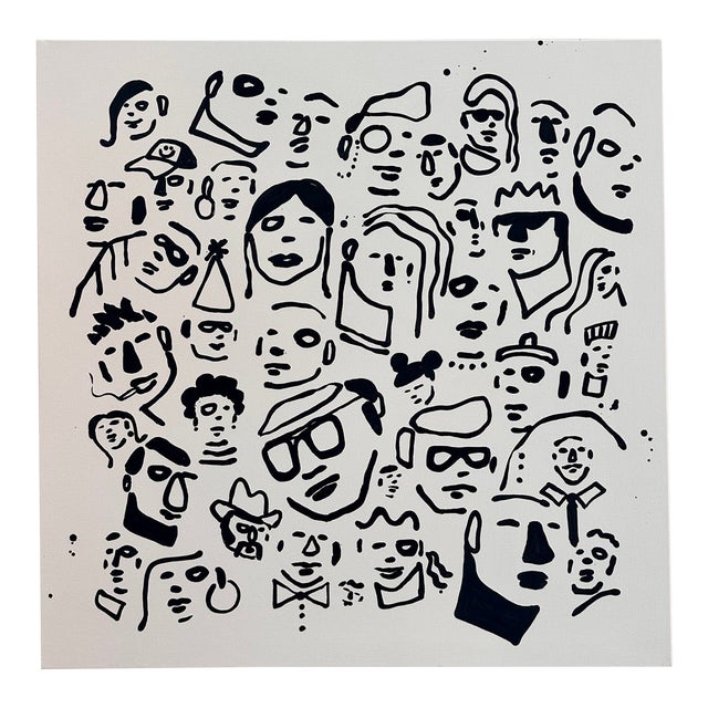 Black and White Acrylic Painting Titled Party on by Suzy Lindow For Sale