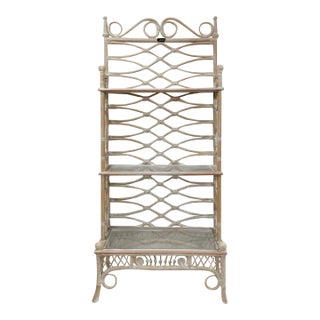 Vintage Etagere Henry Link Rattan Whitewash Three-Tier Glass Shelves Coastal For Sale