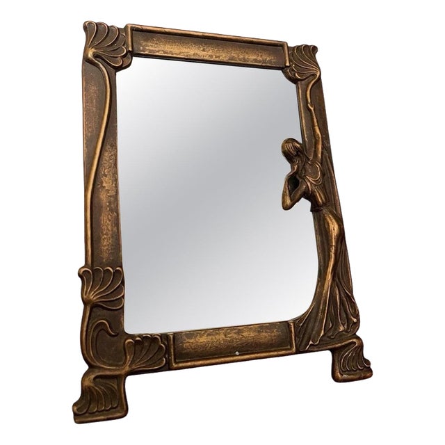 Antique Art Nouveau Brass Freestanding Dressing Table Mirror, 1900 For Sale