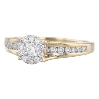 0.56ctw Diamond Cluster Engagement Ring 14k Yellow Gold Size 8.5 Cathedral Band For Sale