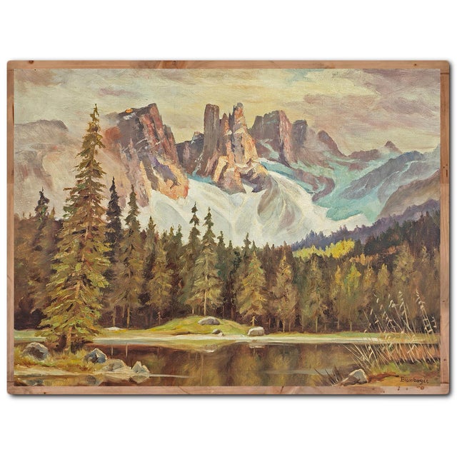 Carezza Lake and Latemar, Dolomites, 1950s, Oil on Canvas For Sale - Image 15 of 15