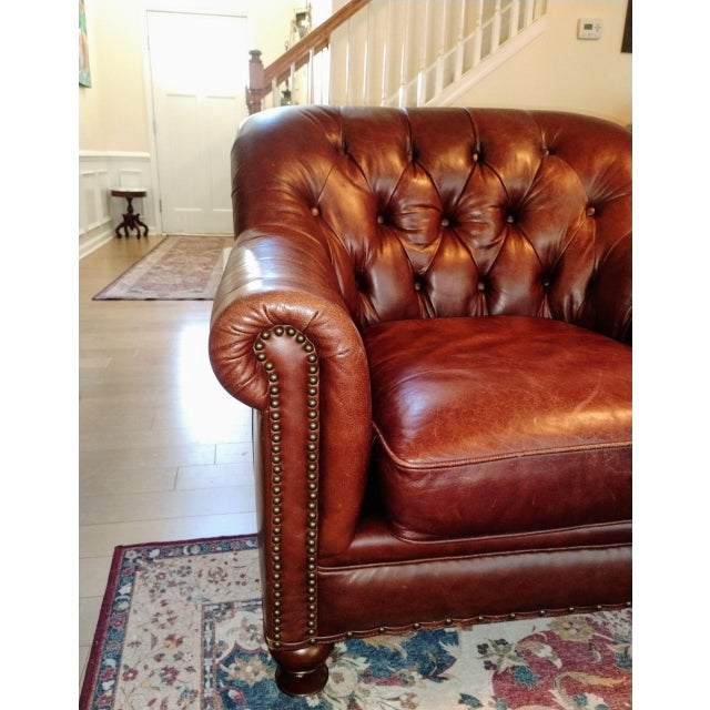 Elevate Your Living Space With This Timeless Chesterfield Sofa and Matching Club Chair Set. For Sale - Image 11 of 12