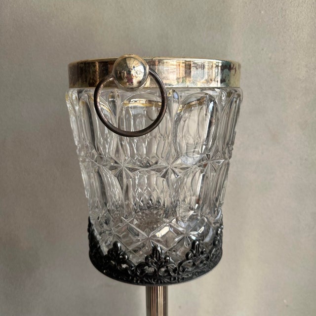 Mid 20th Century Vintage William Adams Italian Crystal Ice Bucket and Silver Plated Stand For Sale - Image 5 of 11
