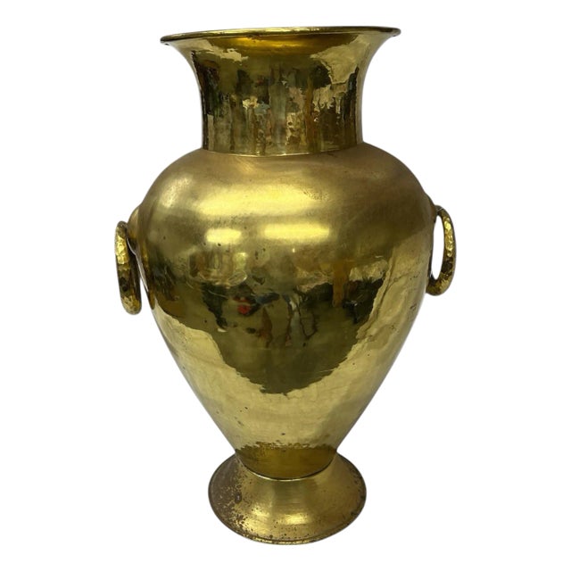 Vintage Brass Floor Vase With Knocker For Sale