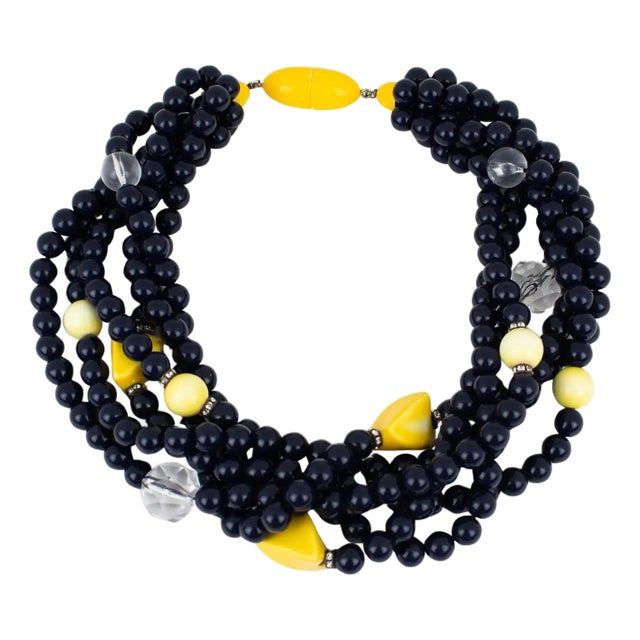 Angela Caputi Black and Yellow Multi-Strand Resin Choker Necklace For Sale