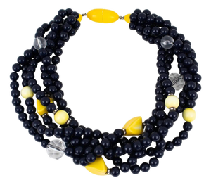 Angela Caputi Black and Yellow Multi-Strand Resin Choker Necklace
