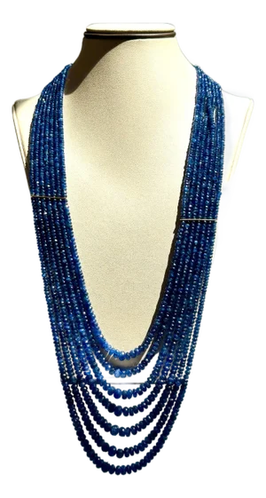 760 Carat Natural Sapphire Bead Seven Strand Necklace 14K Gold With Spacer 28"