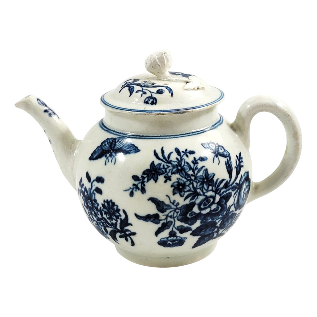First Worcester Fence Teapot with Blue Crescent Mark, 1760s | Chairish