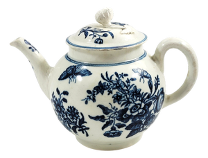 First Worcester Fence Teapot with Blue Crescent Mark, 1760s
