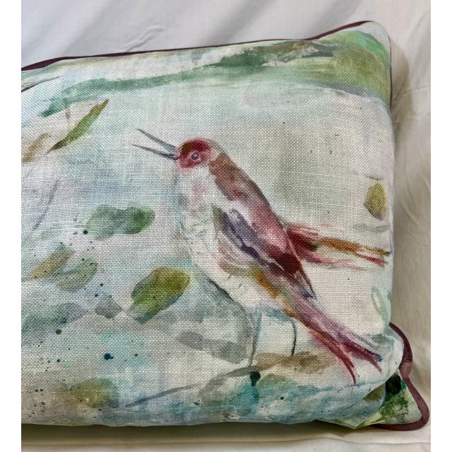 Textile Large Decorative Bolster Pillow Embellished With a Water Color Look Bird Pattern - Made in the U K For Sale - Image 7 of 11