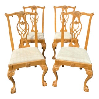 Late 20th Century Set of 4 Young Hinkle Blonde Ball and Claw Chippendale Dining Chairs For Sale