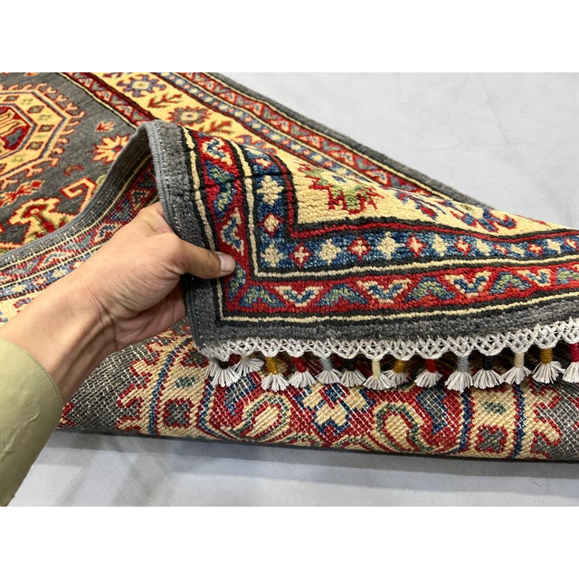 Charcoal Gray and Cream Kazak-Style Wool Runner Rug, 2'7" X 13'1" For Sale - Image 15 of 16