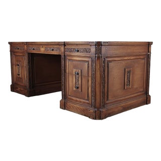 Romweber Viking Oak Monumental Heavily Carved 76" X 40" Executive Desk - Mid 20th Century For Sale