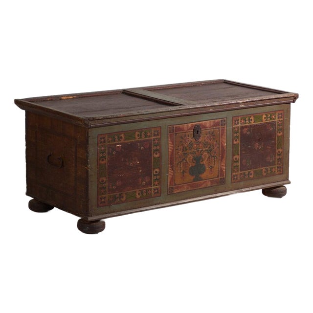 Antique Painted Dowry Chest in Pine, Central Europe, 1850 For Sale