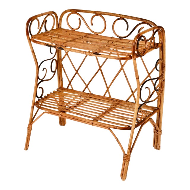 Mid-Century Italian Bamboo Two-Tier Rectangular Coffee or Bedside Table, 1960s For Sale