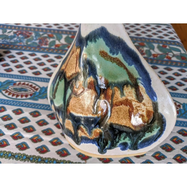 Blue Vintage Studio Art Pottery Drip Glaze Sculptural Vase Signed Hoffman For Sale - Image 8 of 9