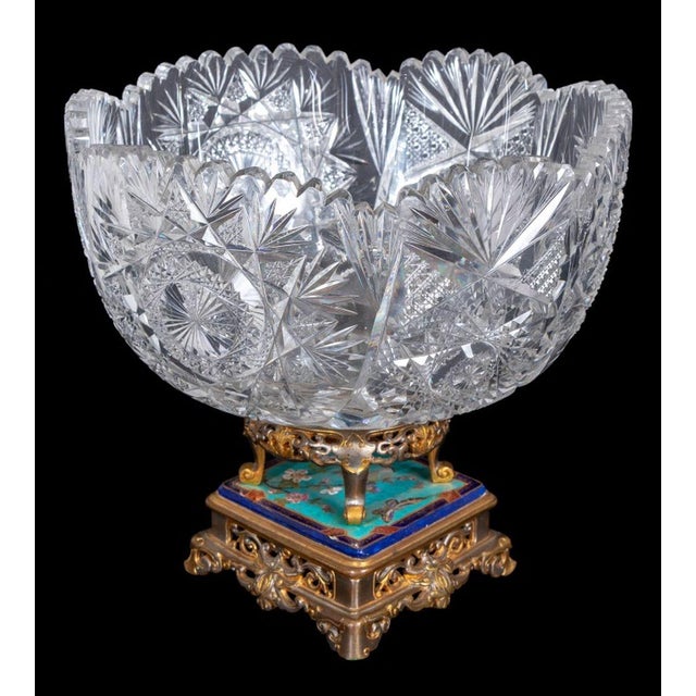 French Enamel Gilt Metal and Cut Glass Centerpiece For Sale - Image 4 of 4