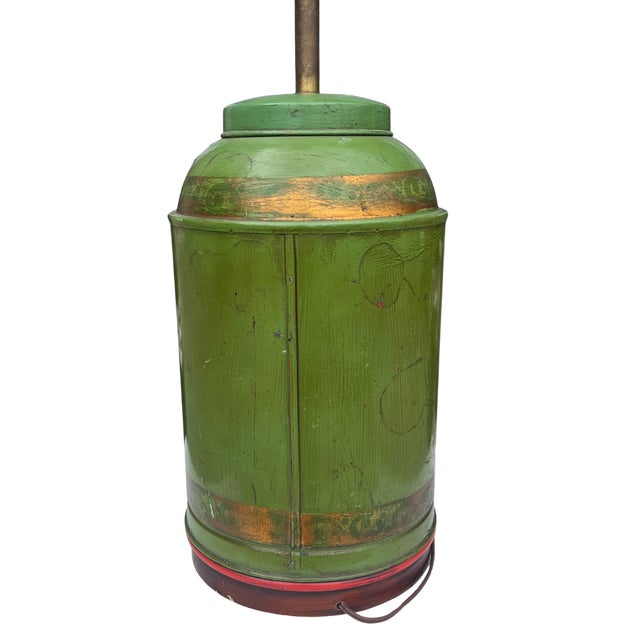 Green Late 19th Century Tole Tea Canister Table Lamp For Sale - Image 8 of 9