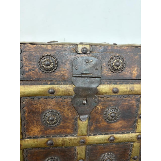 Wood Antique Anglo-Indian Wood and Brass-Bound Trunk, 19th Century For Sale - Image 7 of 15
