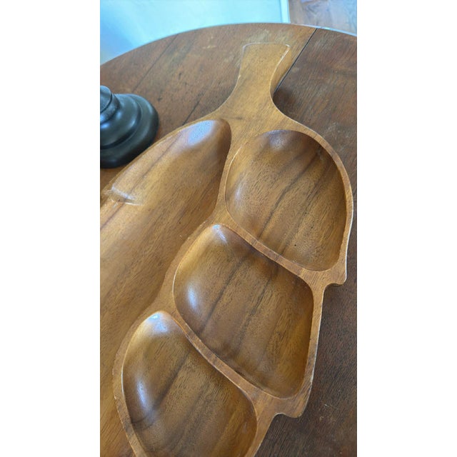 Mid 20th Century Danish Modern Oversized Wooden Divided Leaf Platter Tiki Hawaiian Entertaining For Sale - Image 6 of 10