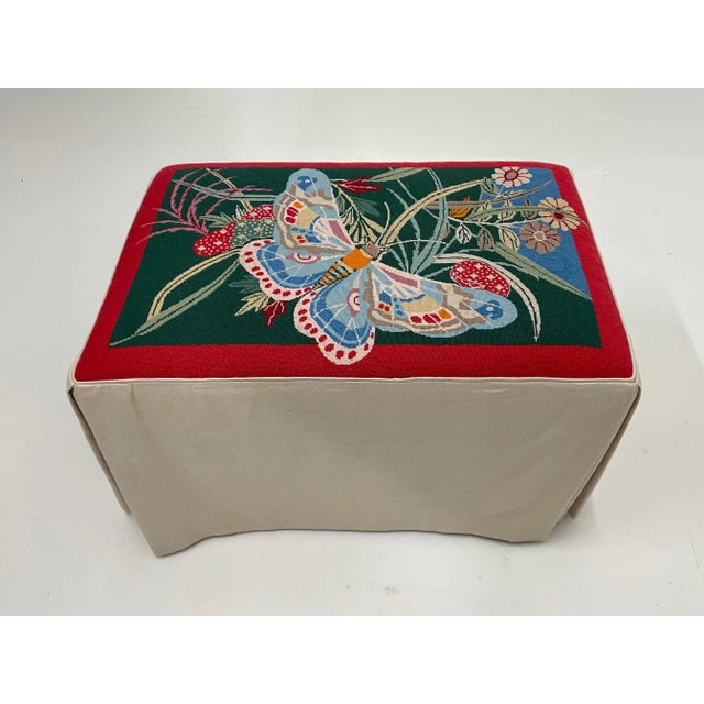 Handmade Needlepoint Bench With Butterfly For Sale - Image 10 of 13