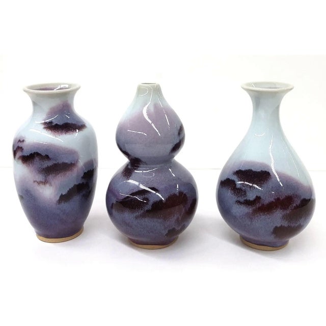 Purple Chinese Jun Style Fine Porcelain Vases - Set of 3 For Sale - Image 8 of 11