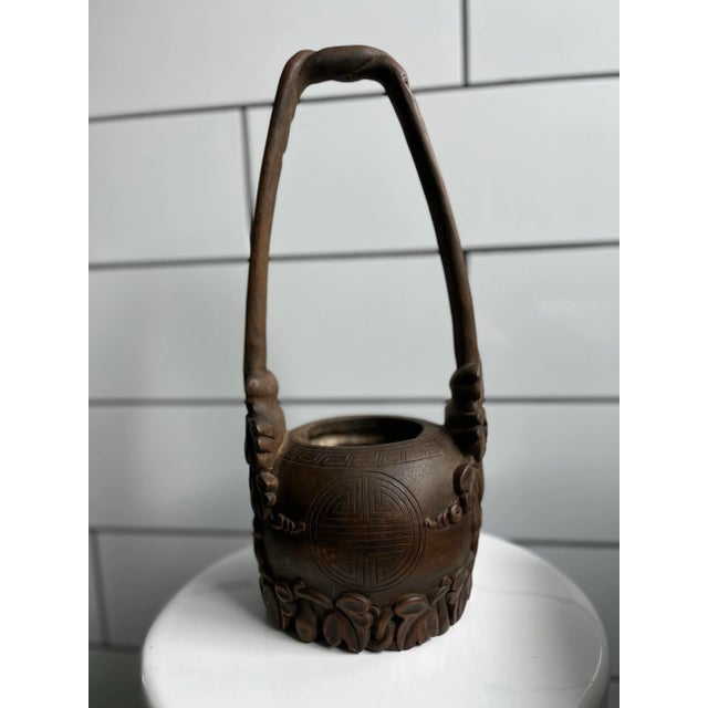 Early 20th Century Early 1900s Intricately Hand-Carved Bamboo Water Pail/Flower Vase For Sale - Image 5 of 10
