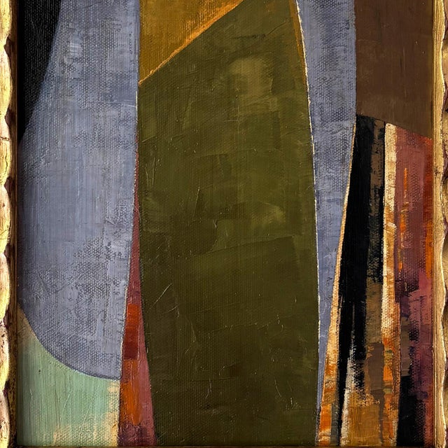 Abstract Contemporary Abstract "Jewel" Oil Painting in Vintage Gold Ripple Frame For Sale - Image 3 of 6