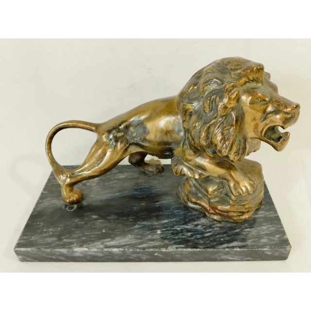 Vintage Mid Century Solid Brass Lion on Black Marble Base Figurine Art ...