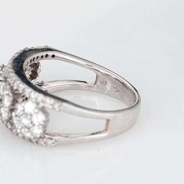 Metal 1.35ct Diamond Cluster Ring Sz 6.5 Estate 14k White Gold Band Flowers Jewelry For Sale - Image 7 of 7