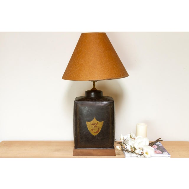 Rustic European Antique Tea Container Number 3 Lamp For Sale - Image 3 of 8