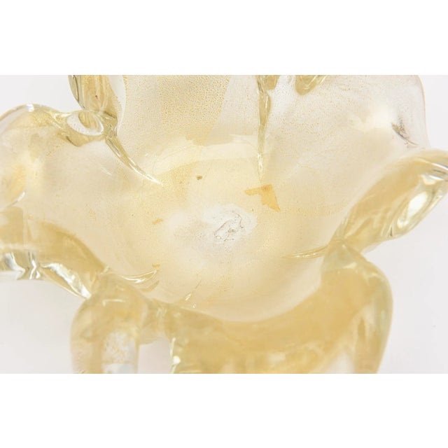 Gold Vintage Murano Gold Aventurine Glass Flower Glass Bowl With Stem, 1950's For Sale - Image 8 of 11