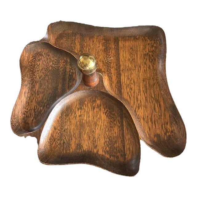 Vintage Mid-Century Modern Rustic Farmhouse Granny Core Divided Wood Candy Nut Server For Sale
