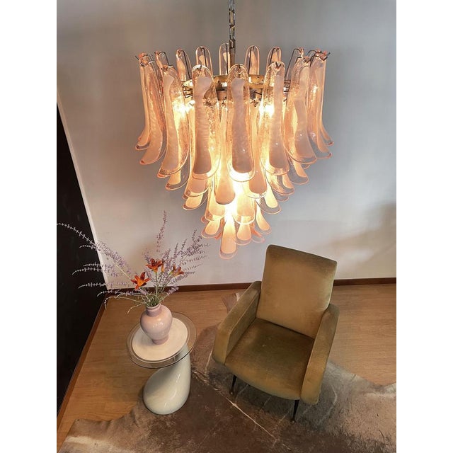 Vintage Italian Murano Chandelier with Pink Glass Petals, 1990s For Sale - Image 6 of 18