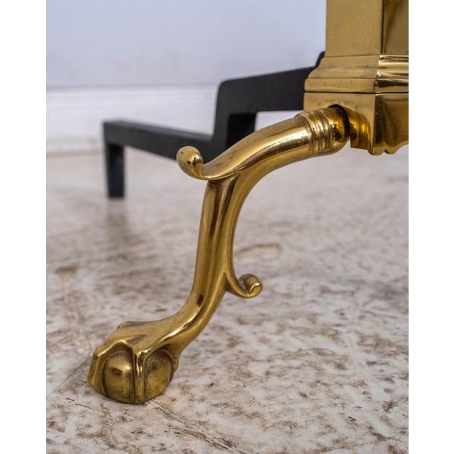 Brass Pair Virginia Metalcrafters Colonial Williamsburg Fireplace Andirons For Sale - Image 8 of 11