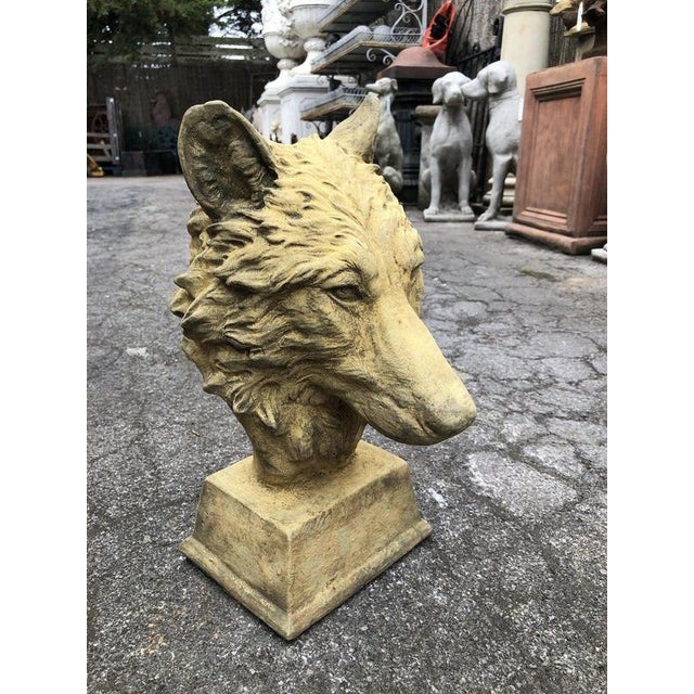 Cream English Cast Stone Wolf Head Bust For Sale - Image 8 of 17