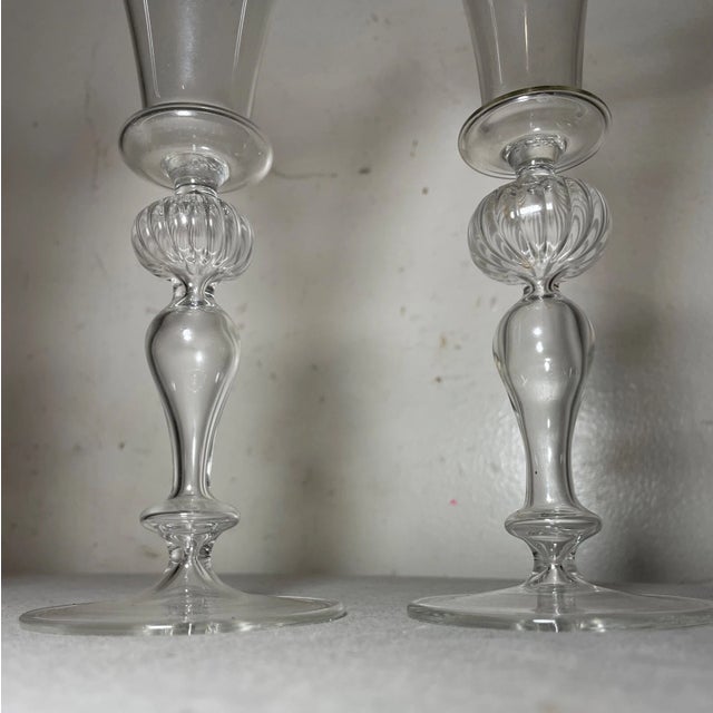 Italian Vintage Hand Blown Italian Venetian Stemware Glass Wine Champagne Glasses - Set of 4 For Sale - Image 3 of 10
