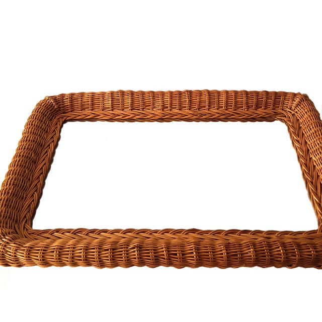 Brown Mid-Century Modern Rectangular Wall Mirror with Rattan Frames, Italy, 1960s For Sale - Image 8 of 13